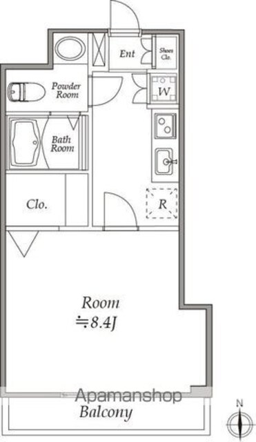 セレーネ自由が丘[1K/26.41m2]の間取図
