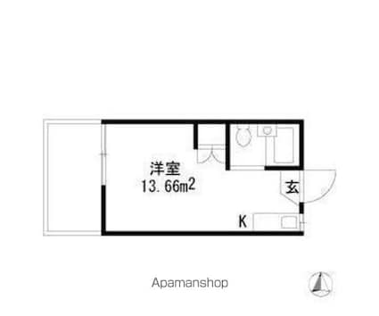 ロフティーティムール[1R/13.66m2]の間取図
