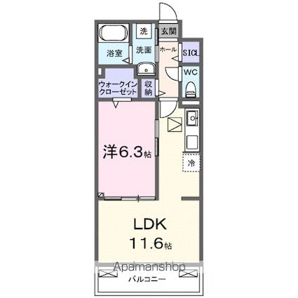 ラクーン守山[1LDK/42.59m2]の間取図