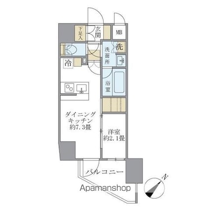 アジールコート町屋[1DK/25.28m2]の間取図