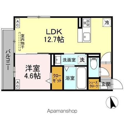 （仮称）ＤーＲＯＯＭ下池川町[1LDK/40.3m2]の間取図