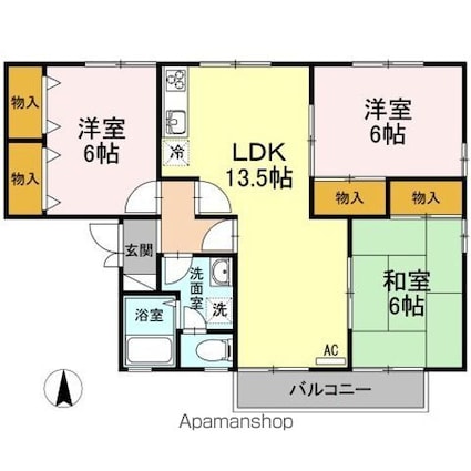 ベイサージュ・２２　Ｂ棟[3LDK/70.32m2]の間取図