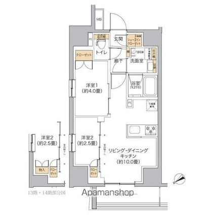 リビオメゾン新宿ｗｅｓｔ[2LDK/40.98m2]の間取図