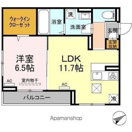 Ｄーｒｏｏｍ沖野上[1LDK/45.74m2]の間取図