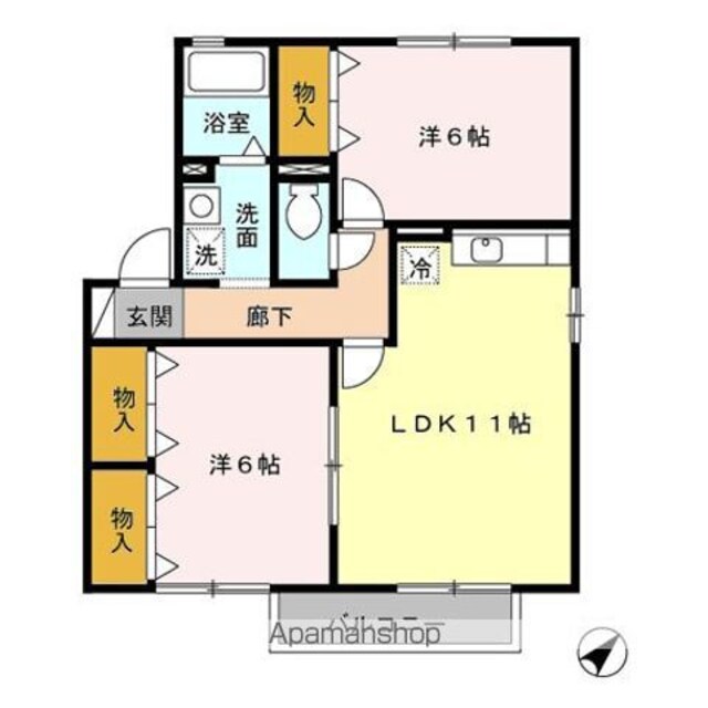 パーシモンフィールド　ＡＢ[2LDK/55.44m2]の間取図
