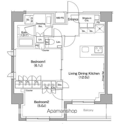 ザ・パークハビオ駒込[2LDK/55.1m2]の間取図