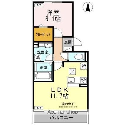 アバンサール[1LDK/44.32m2]の間取図