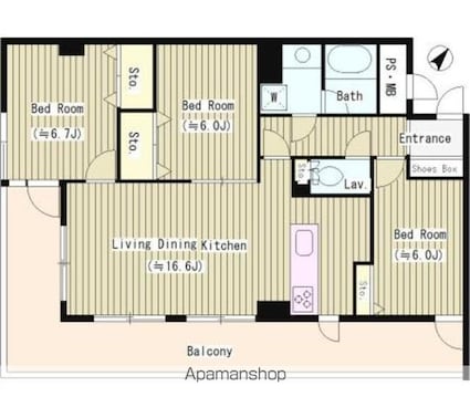 Ｋ’ｓ中落合[3LDK/74.76m2]の間取図