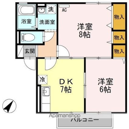 セジュール大前[2DK/48.79m2]の間取図