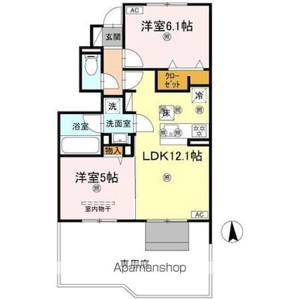 Ｄーｒｏｏｍ　ＳａｃｈｉＩＩＩ[2LDK/51.3m2]の間取図