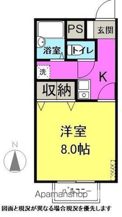 ハイムサンライズ　Ｂ棟[1K/26.4m2]の間取図