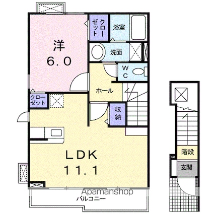 愛媛県松山市桑原１丁目[1LDK/46.09m2]の間取図