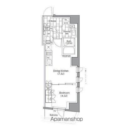 ザ・パークハビオ新宿[1DK/31.68m2]の間取図