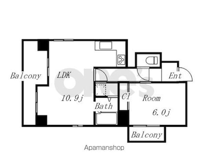 ナビシティ丸の内[1LDK/44.89m2]の間取図