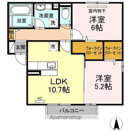 フェリーチェ　Ｂ棟[2LDK/55.47m2]の間取図