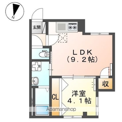 国分寺市マンション[1LDK/31.4m2]の間取図