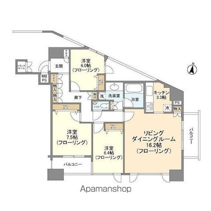 ＨＦ白金高輪レジデンス[3LDK/93.53m2]の間取図