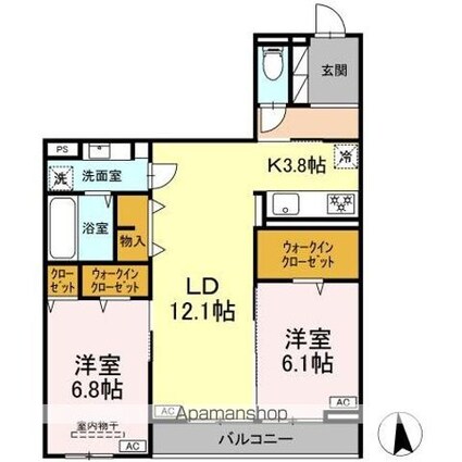 ＣＬＡＳＳＥＵＭ仙台小田原　Ｂ棟[2LDK/69.87m2]の間取図