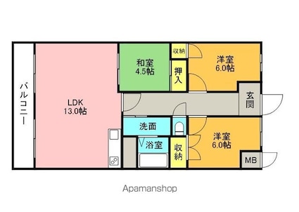 プレアール松山祇園[3LDK/67.2m2]の間取図
