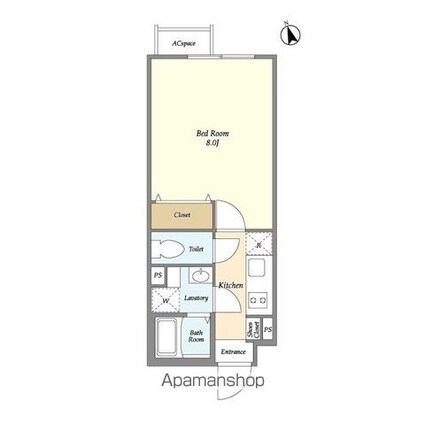 グランカーサ田端[1K/25.28m2]の間取図