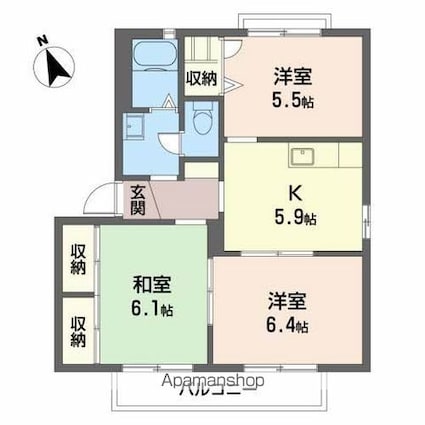 ディアス千原３[3K/54.63m2]の間取図