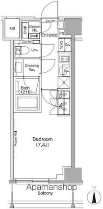 ザ・パークハビオ三軒茶屋[1K/25.33m2]の間取図