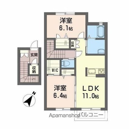 福島県福島市飯坂町字東坂下[2LDK/62.39m2]の間取図