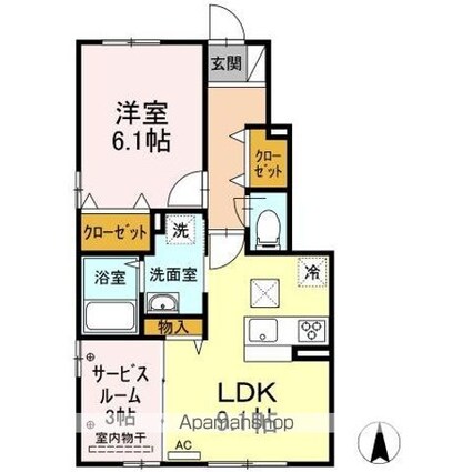 香川県高松市三谷町[1SLDK/45.27m2]の間取図