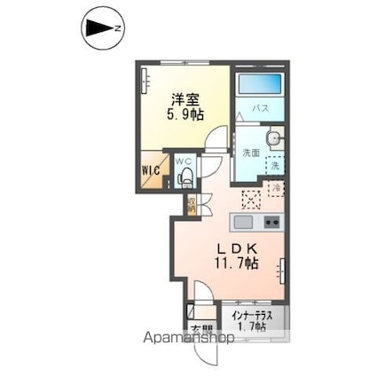 ドゥ　シェルポン[1LDK/43.24m2]の間取図