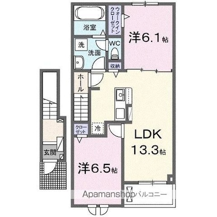 勅使町アパート（０２７０６８９０１）[2LDK/59.55m2]の間取図
