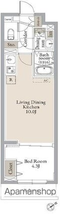 ルネサンスコート門前仲町[1LDK/34.13m2]の間取図