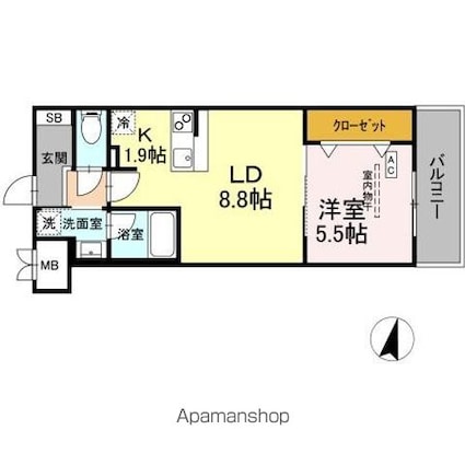 （仮）ＤーＲＯＯＭ木町通一丁目[1LDK/39.84m2]の間取図