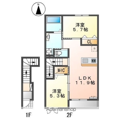 シャン　ヴィラージュ[2LDK/54.99m2]の間取図