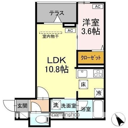 ＡｓｓｅｔーＣｏｕｒｔ元横山町[1LDK/34.4m2]の間取図