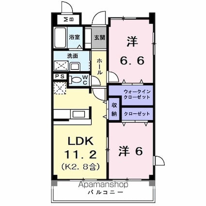 パレ・フルール[2LDK/56.57m2]の間取図