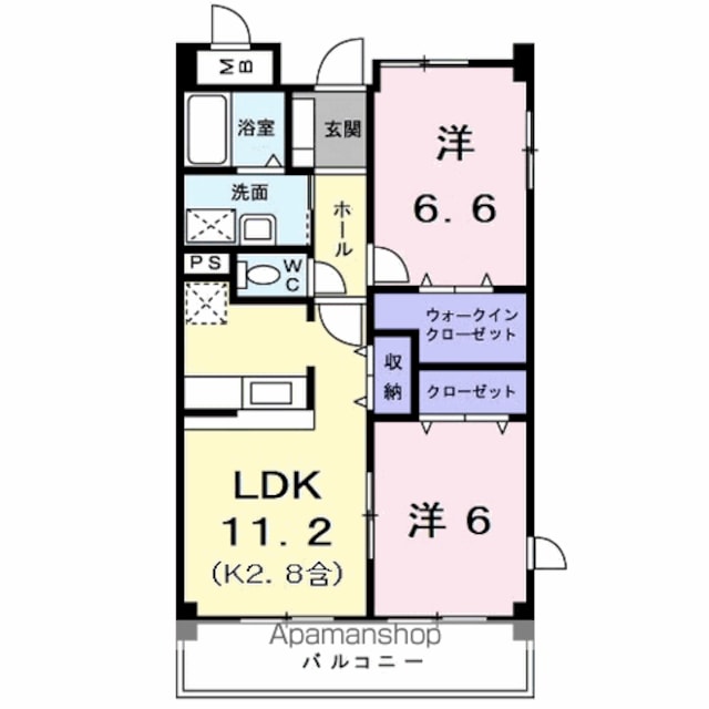 パレ・フルール[2LDK/56.57m2]の間取図