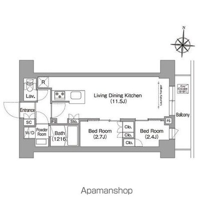 コンフォリア・リヴ南品川[2LDK/37.84m2]の間取図
