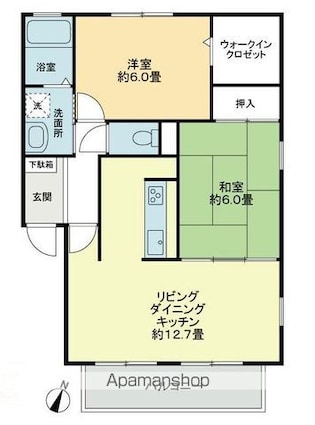 フォブール緑ヶ丘Ｂ[2LDK/57.13m2]の間取図