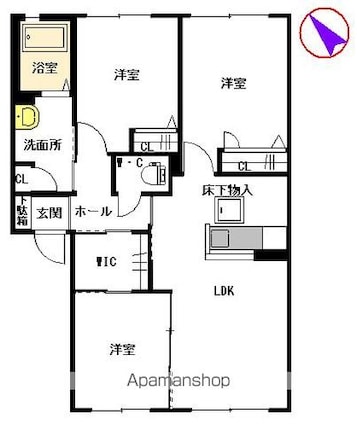 ミロワール　Ａ棟[3LDK/64.84m2]の間取図