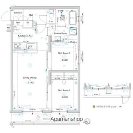 ラティエラ滝野川[2LDK/55.8m2]の間取図