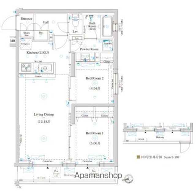 ラティエラ滝野川[2LDK/55.8m2]の間取図