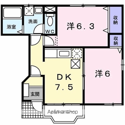 アルト・ポンテ[2DK/44.34m2]の間取図