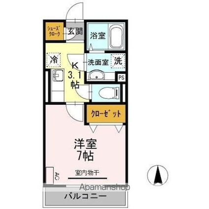 カーサ　ルチェンテ[1K/26.49m2]の間取図