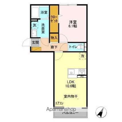 ライフマンションＡ・Ｂ　Ｂ[1LDK/42.63m2]の間取図