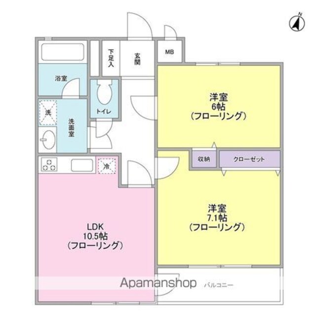 ドルチェ上用賀[2LDK/54.5m2]の間取図