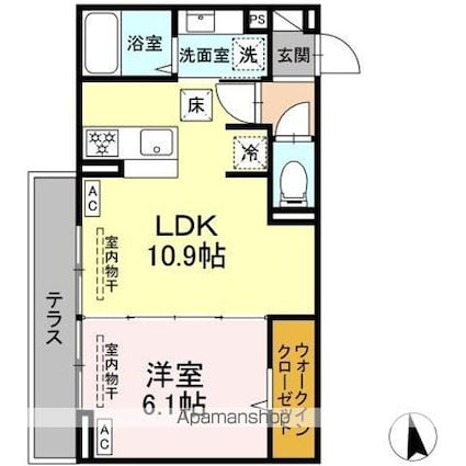 トリシア東口[1LDK/39.77m2]の間取図