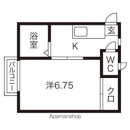 スノーホワイトＡ[1K/22.77m2]の間取図