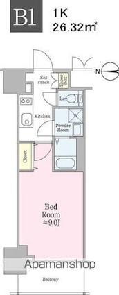 クロスレジデンス飯田橋[1K/26.32m2]の間取図