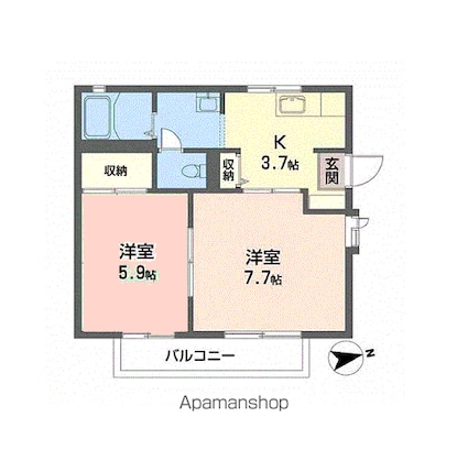 コーポラスカマタⅢ[2K/39.7m2]の間取図