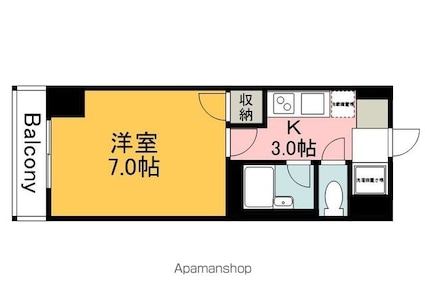 広島県広島市安佐南区西原４丁目[1K/22.7m2]の間取図